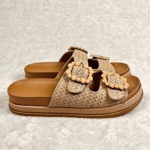 BCBG Generation Bexxi Sandal Womens Sz 10 Platform Natural Beaded Buckle Boho